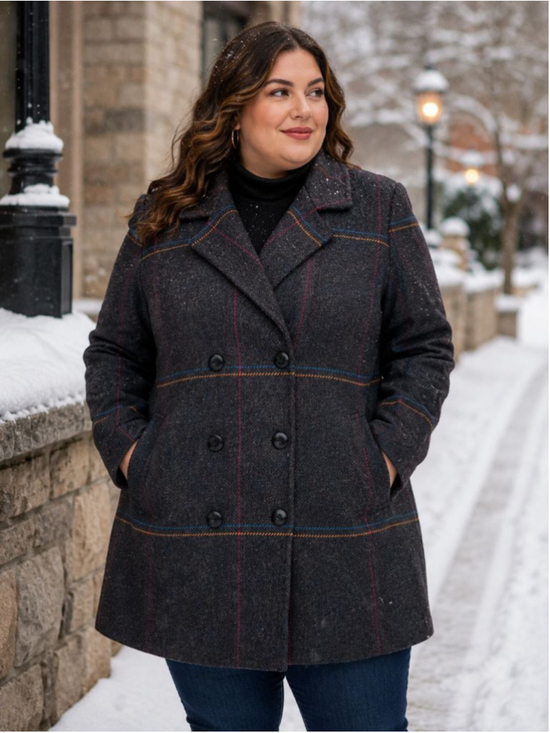 Dillard's Jackets & Blazers - Dillard's Charcoal Plaid Wool Pea Coat Women’s XL